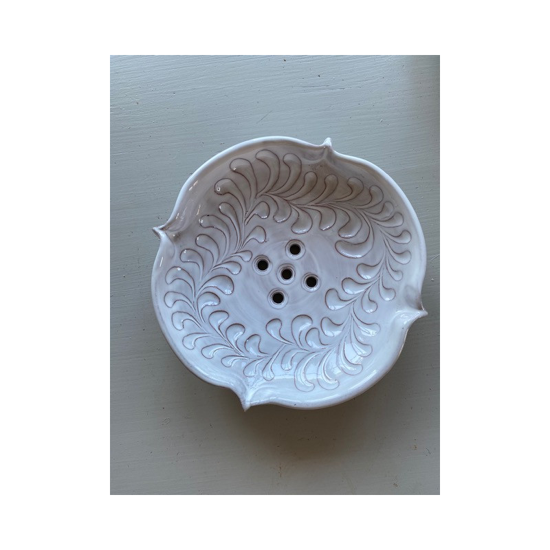 Tvålkopp keramik vit med bladmönster